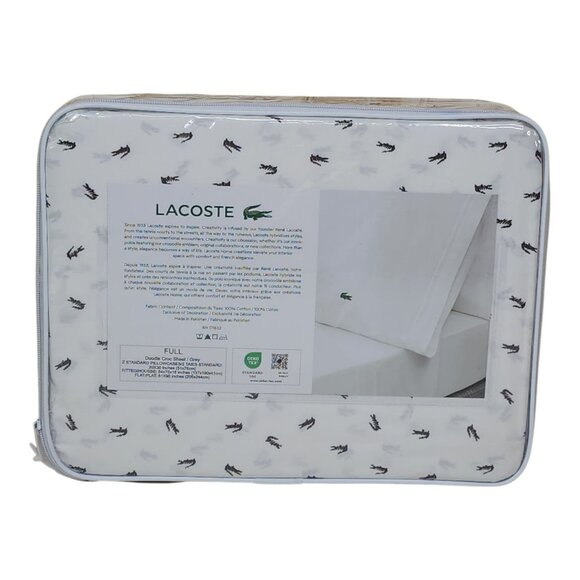 Lacoste Cotton Percale Full Sheet Set Croc Pattern Soft Breathable Material - Picture 2 of 12